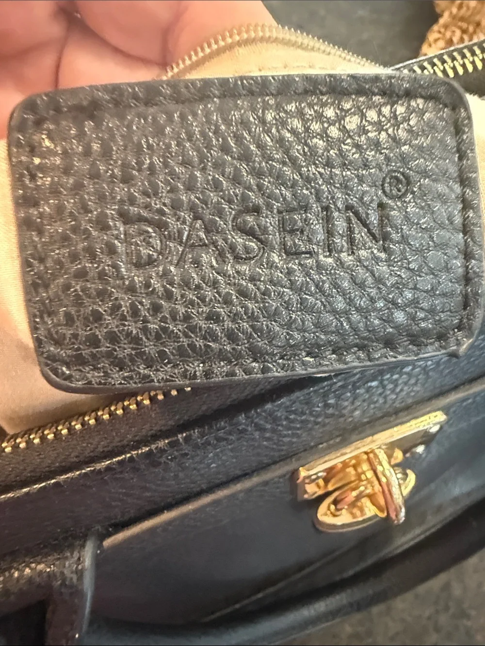 Black Satchel Handbag with Gold Padlock Accent